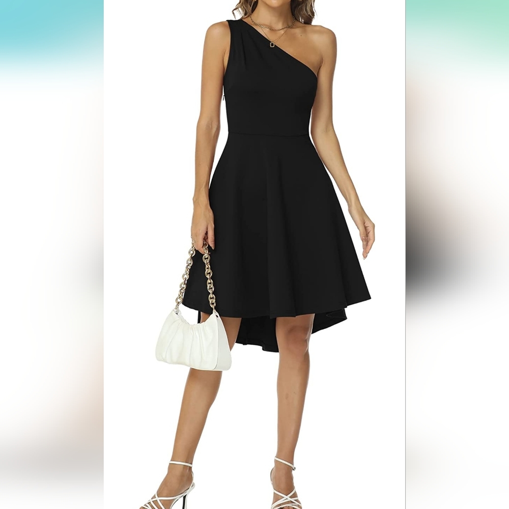 Satin Mathews one shoulder black dress